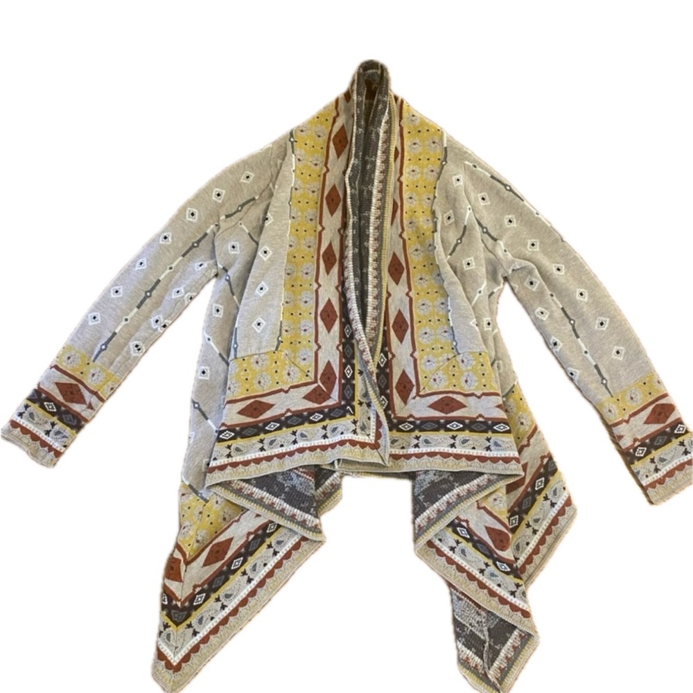 Anthropologie Freeway Multicolor Aztec Bohemian Open Front Cardigan size small